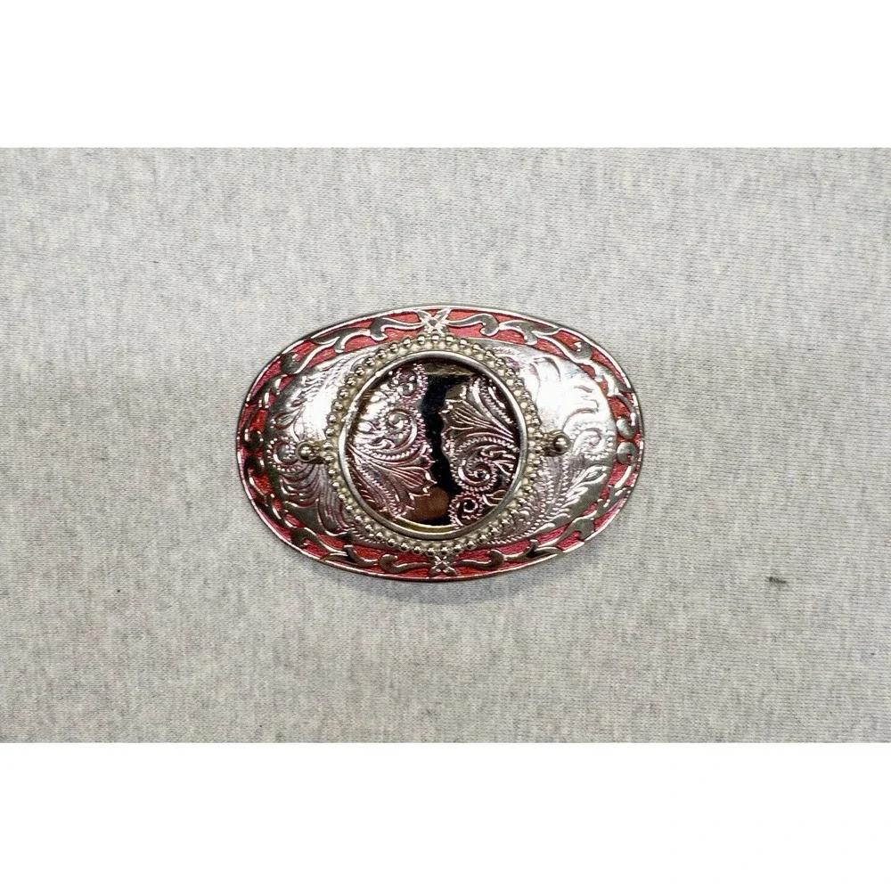 Silver Western Belt Buckle Stone‎ Coin Holder Rodeo Southwestern